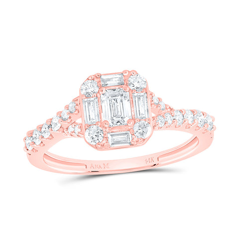 14kt Rose Gold Emerald Diamond Halo Bridal Wedding Engagement Ring 3/4 Cttw