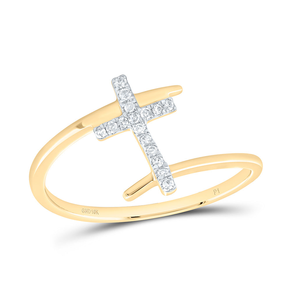 10kt Yellow Gold Womens Round Diamond Cross Ring 1/12 Cttw
