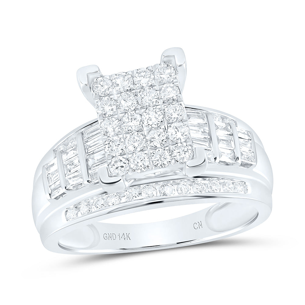 10kt White Gold Princess Diamond Cluster Bridal Wedding Engagement Ring 1 Cttw