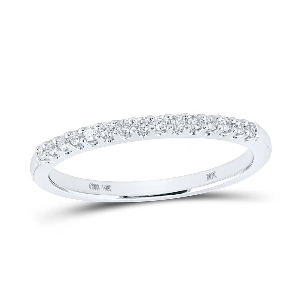 14kt White Gold Womens Round Diamond Wedding Single Row Band 1/6 Cttw