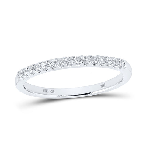 14kt White Gold Womens Round Diamond Wedding Single Row Band 1/6 Cttw
