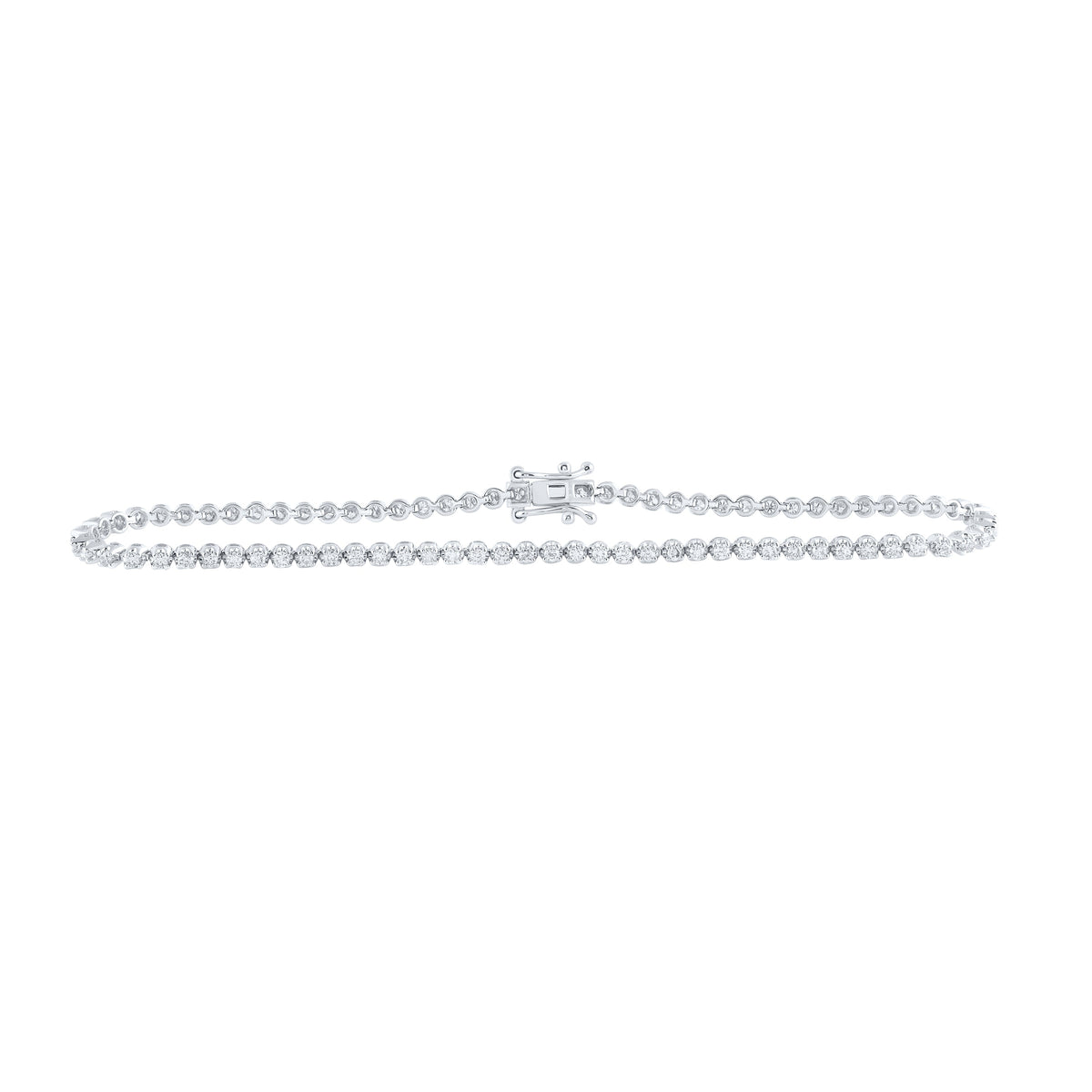 10kt White Gold Womens Round Diamond Studded Tennis Bracelet 1-1/5 Cttw