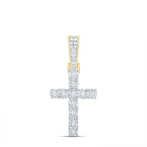 10kt Yellow Gold Mens Round Diamond Cross Charm Pendant 1/8 Cttw