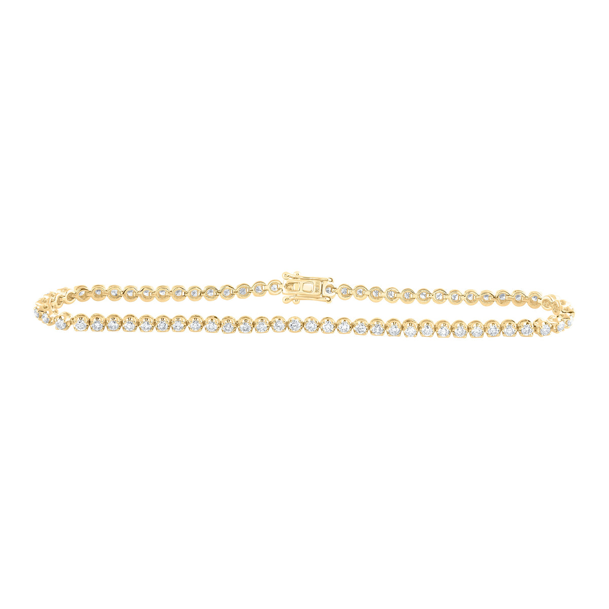 10kt Yellow Gold Womens Round Diamond Studded Tennis Bracelet 2 Cttw