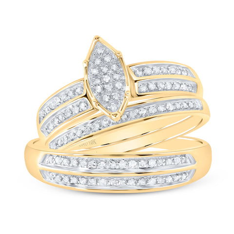 10kt Yellow Gold His Hers Round Diamond Cluster Matching Wedding Set 1/4 Cttw