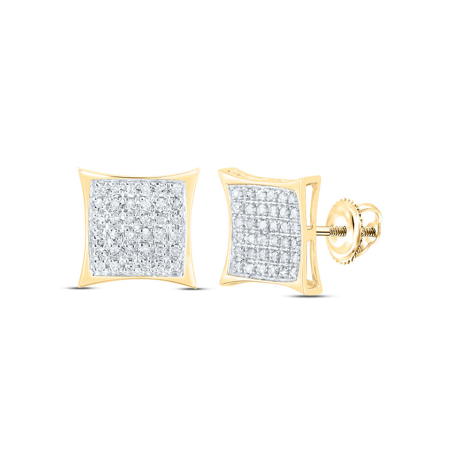 10kt Yellow Gold Womens Round Diamond Kite Square Earrings 1/6 Cttw
