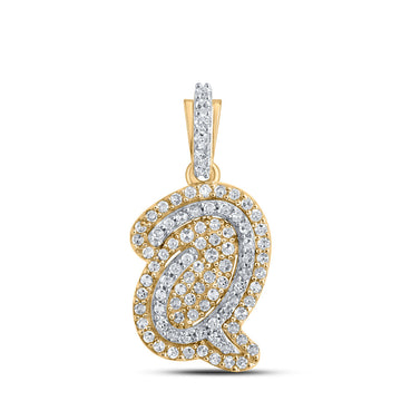 10kt Yellow Gold Womens Round Diamond Q Initial Letter Pendant 1/5 Cttw