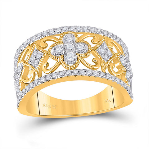 14kt White Gold Womens Round Diamond Filigree Fashion Ring 5/8 Cttw