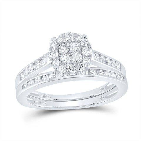 14kt White Gold Round Diamond Cluster Bridal Wedding Ring Band Set 3/4 Cttw