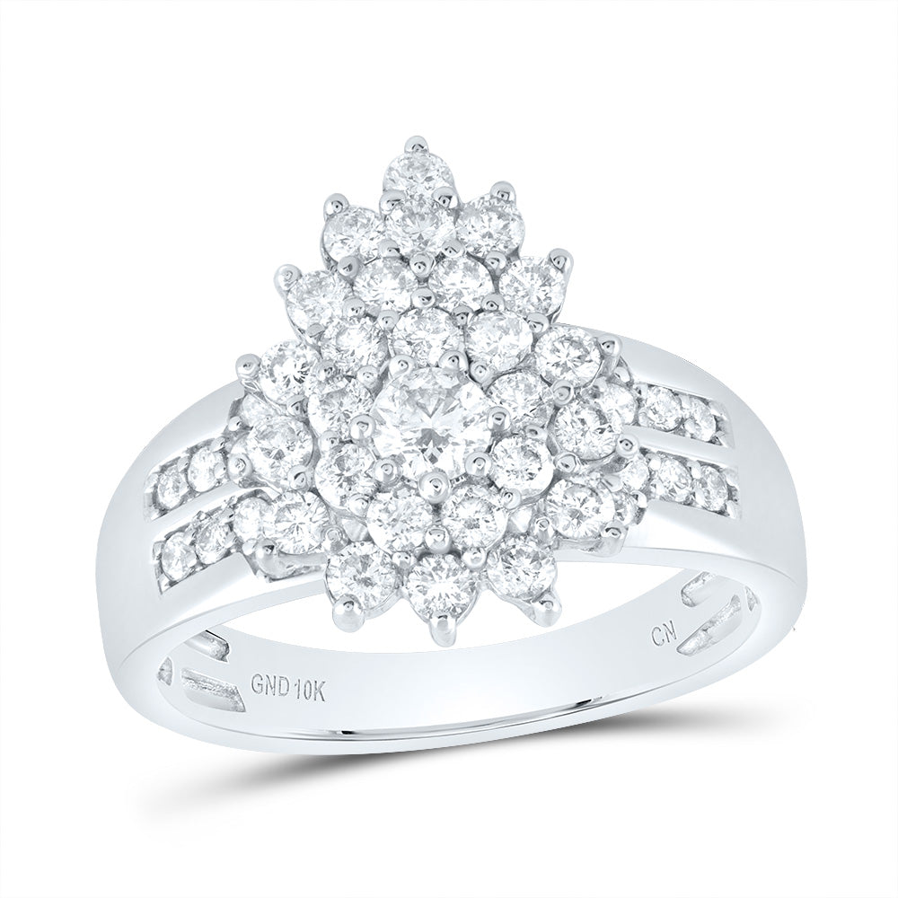 10kt White Gold Womens Round Diamond Cluster Ring 1 Cttw