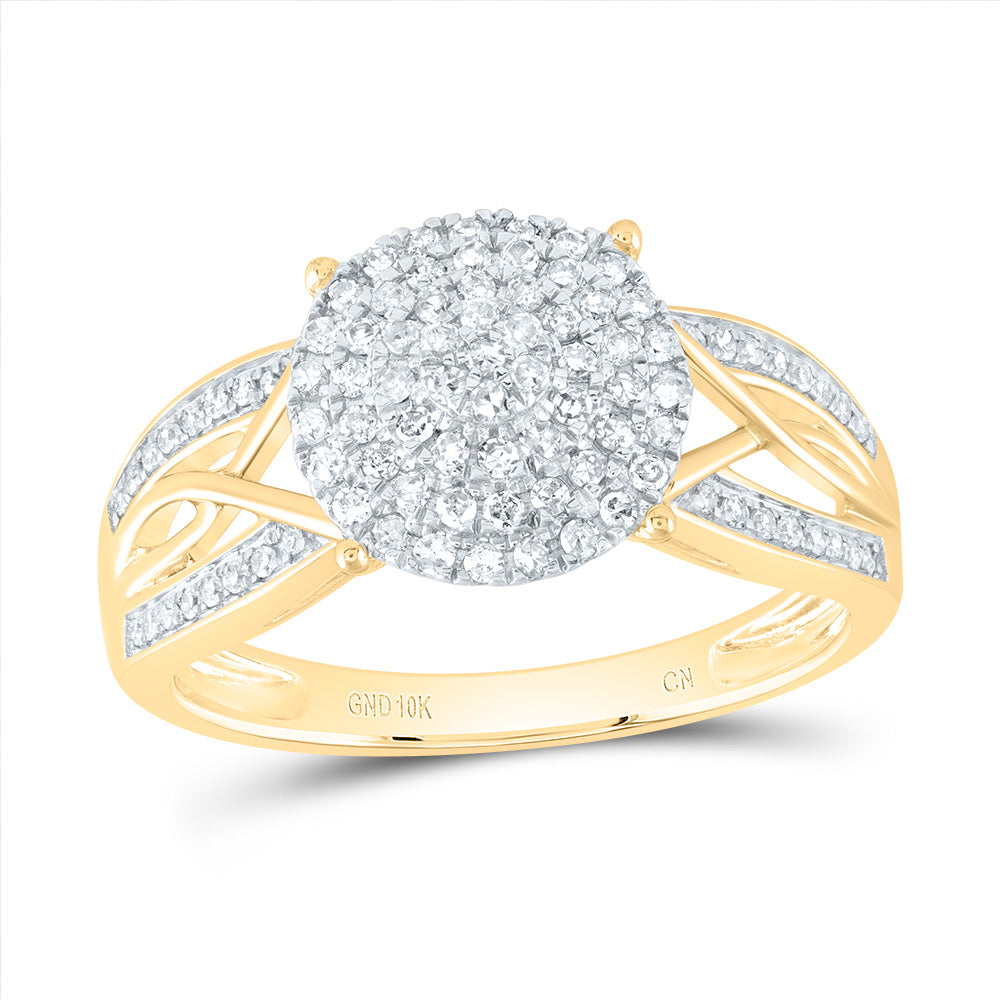 10kt Yellow Gold Womens Round Diamond Circle Cluster Ring 3/8 Cttw