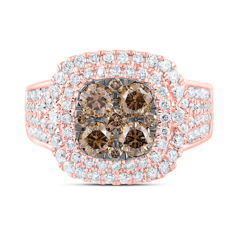 14kt Rose Gold Round Brown Diamond Cluster Bridal Wedding Engagement Ring 2 Cttw