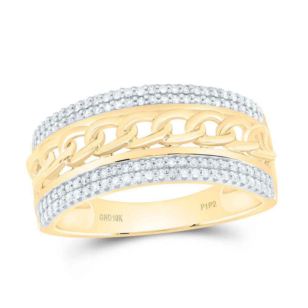 10kt Yellow Gold Mens Round Diamond Cuban Link Band Ring 1/3 Cttw