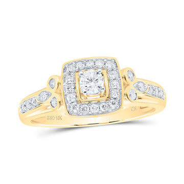10kt Yellow Gold Round Diamond Round Halo Bridal Wedding Engagement Ring 1/3 Cttw
