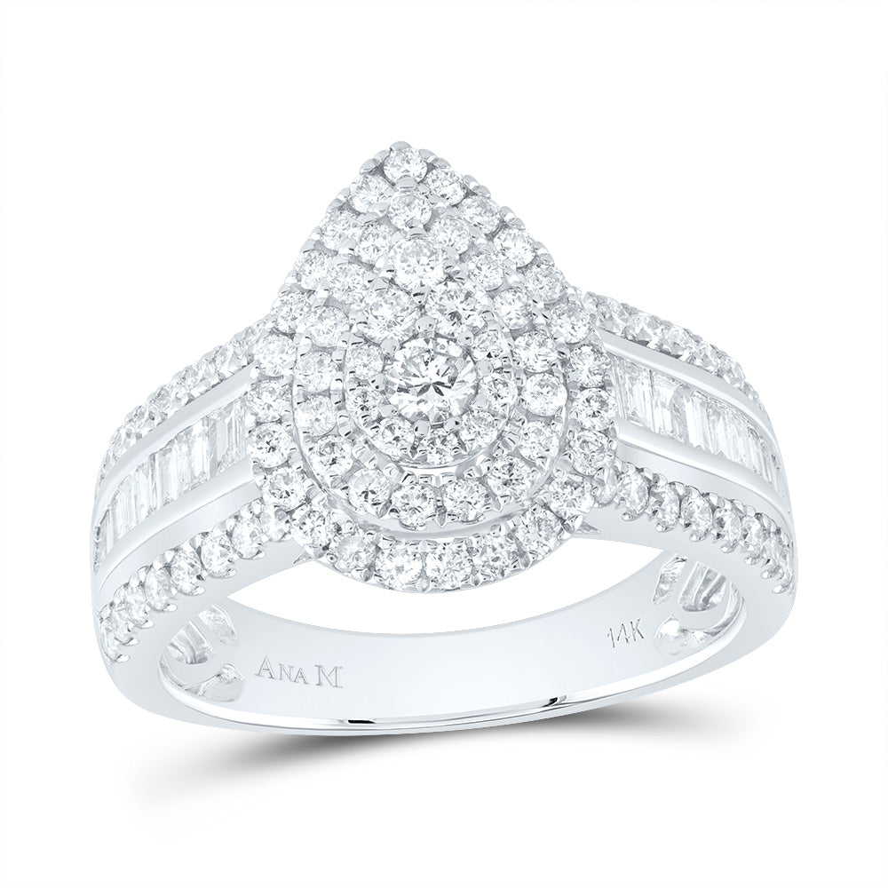 14kt White Gold Womens Round Diamond Pear-Shape Cluster Ring 1-1/5 Cttw