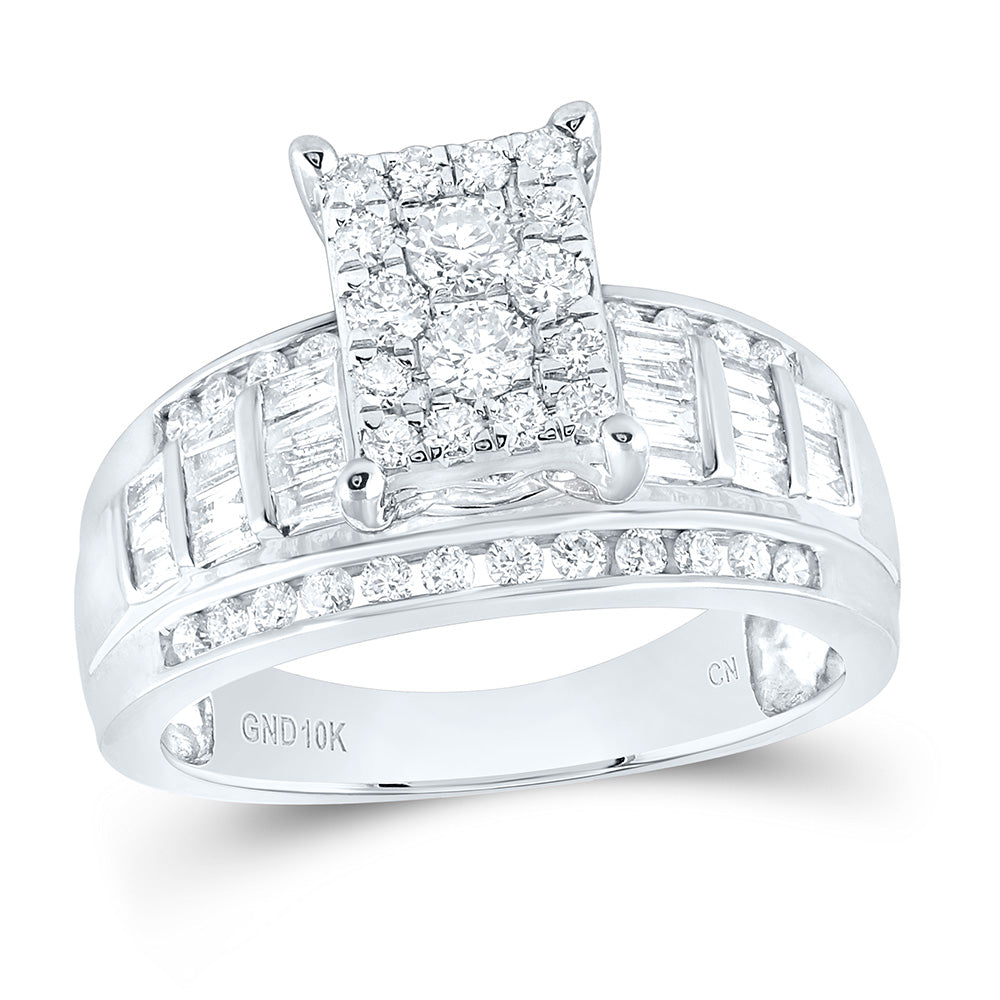 10kt White Gold Round Diamond Rectangle Cluster Bridal Wedding Engagement Ring 7/8 Cttw