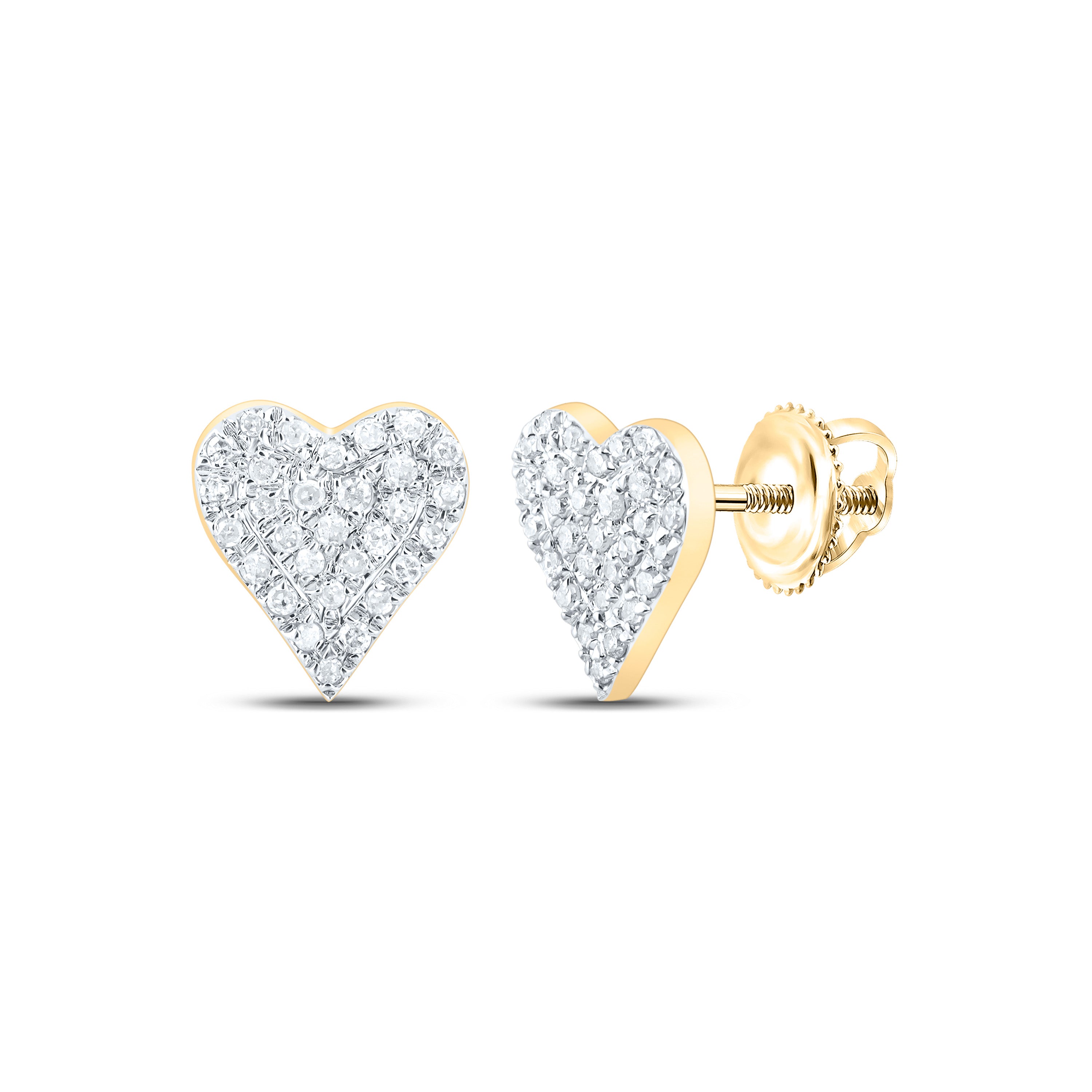 10kt Yellow Gold Womens Round Diamond Heart Earrings 1/5 Cttw
