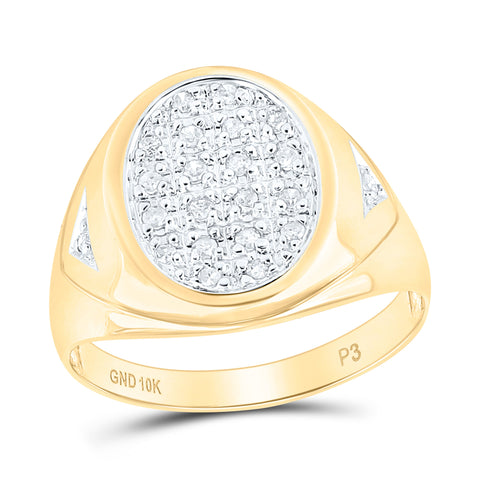 10kt Yellow Gold Mens Round Prong-set Diamond Oval Cluster Ring 1/4 Cttw