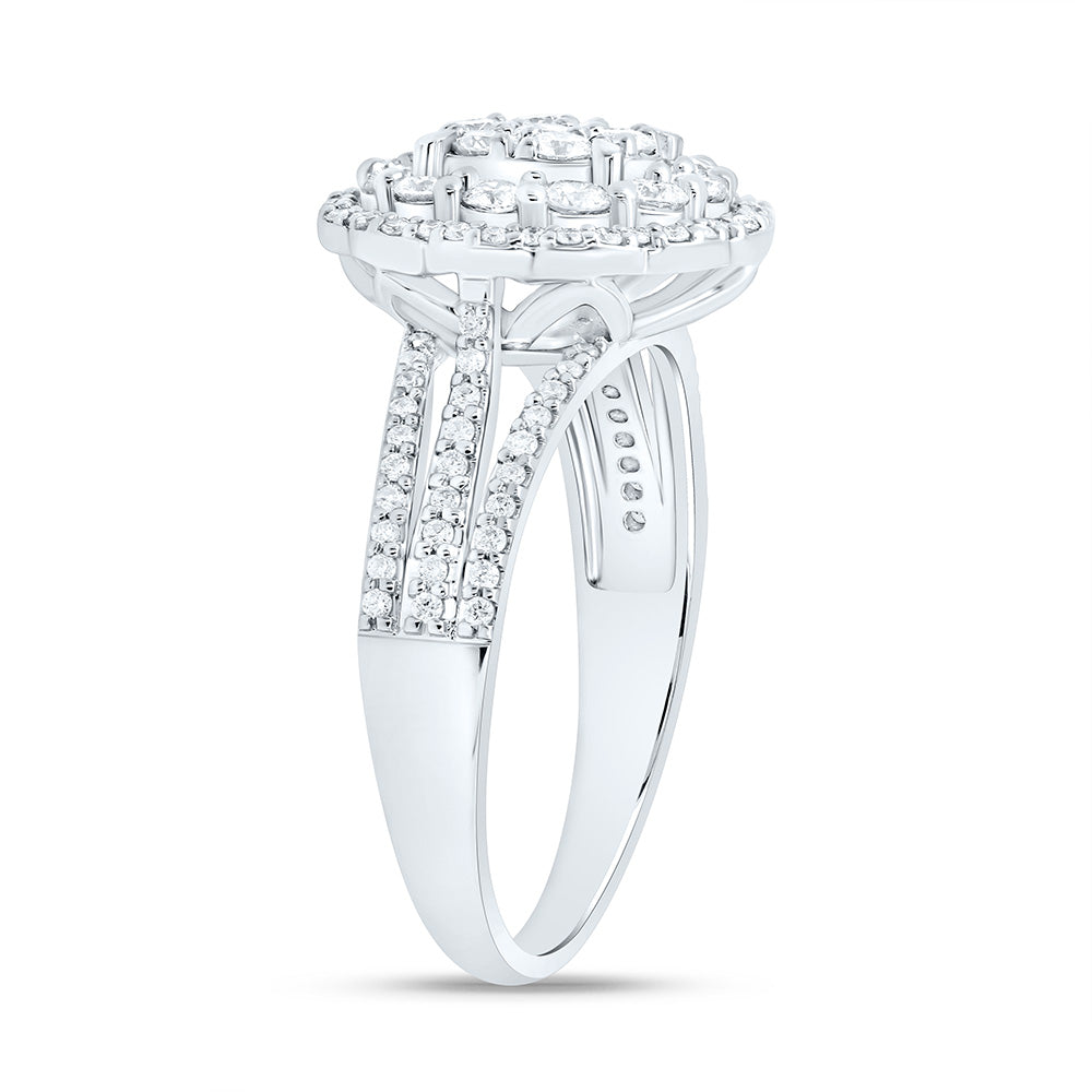 14kt White Gold Womens Round Diamond Halo Flower Cluster Ring 7/8 Cttw