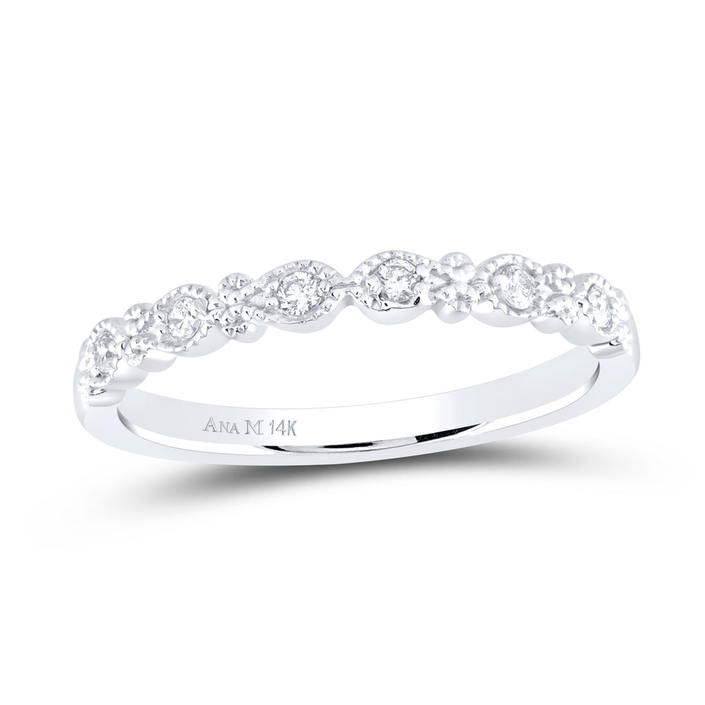 14kt White Gold Womens Round Diamond Milgrain Stackable Band Ring 1/10 Cttw