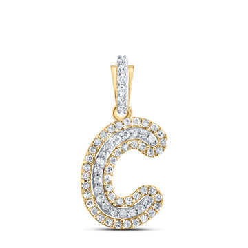 10kt Yellow Gold Womens Round Diamond C Initial Letter Pendant 1/6 Cttw