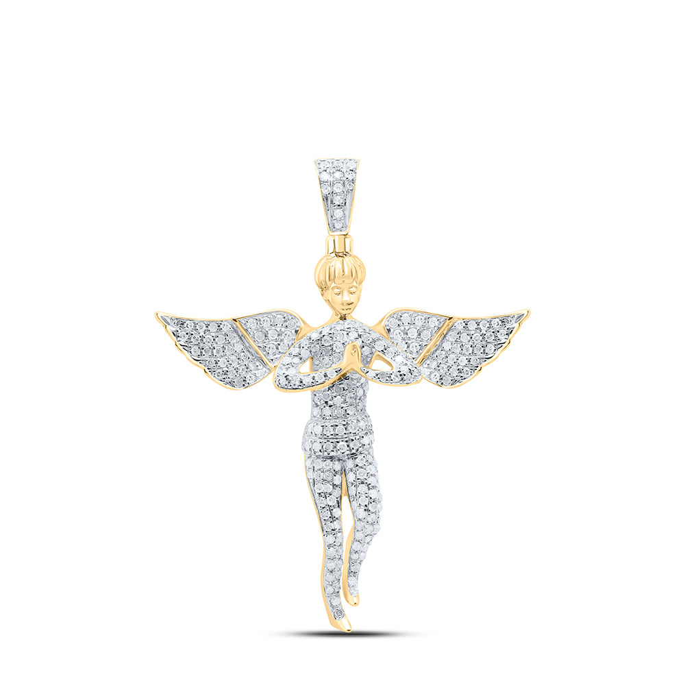 10kt Yellow Gold Mens Round Diamond Angel Charm Pendant 1 Cttw