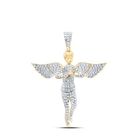 10kt Yellow Gold Mens Round Diamond Angel Charm Pendant 1 Cttw