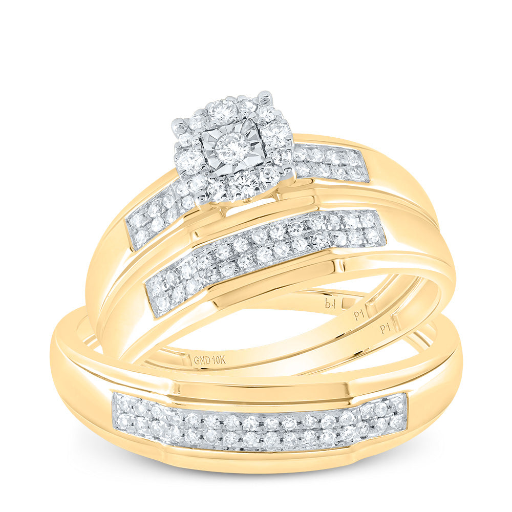 10kt Yellow Gold His Hers Round Diamond Halo Matching Wedding Set 1/3 Cttw