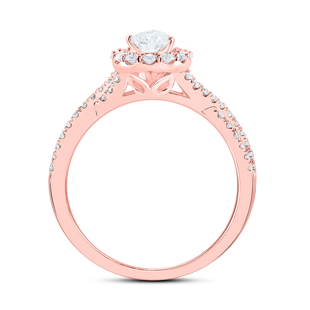 14kt Rose Gold Pear Diamond Halo Bridal Wedding Engagement Ring 1 Cttw