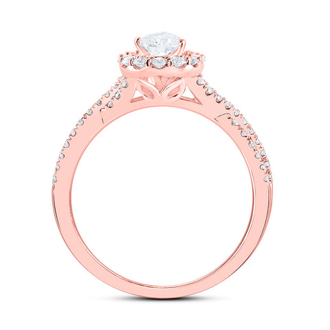 14kt Rose Gold Pear Diamond Halo Bridal Wedding Engagement Ring 1 Cttw