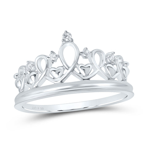 Sterling Silver Womens Round Diamond Crown Band Ring 1/20 Cttw
