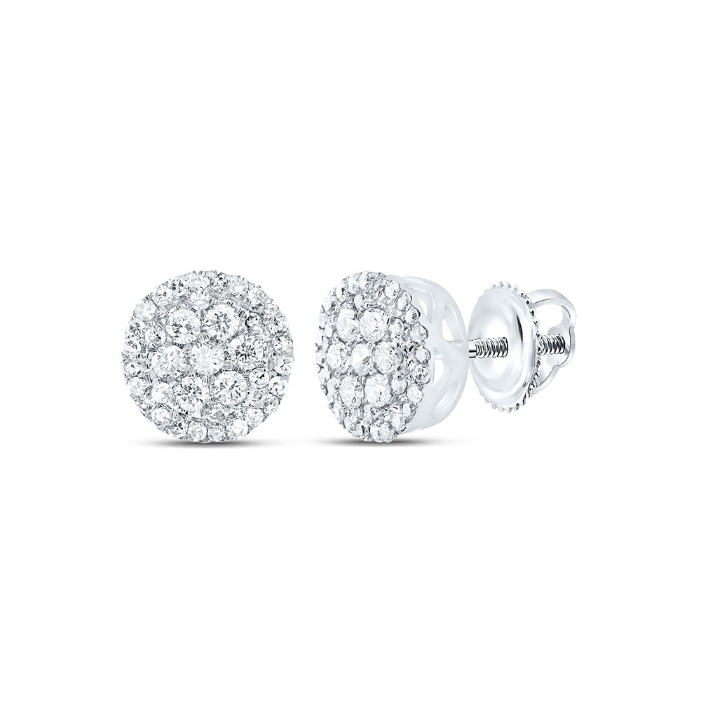 14kt White Gold Womens Round Diamond Cluster Earrings 3/8 Cttw