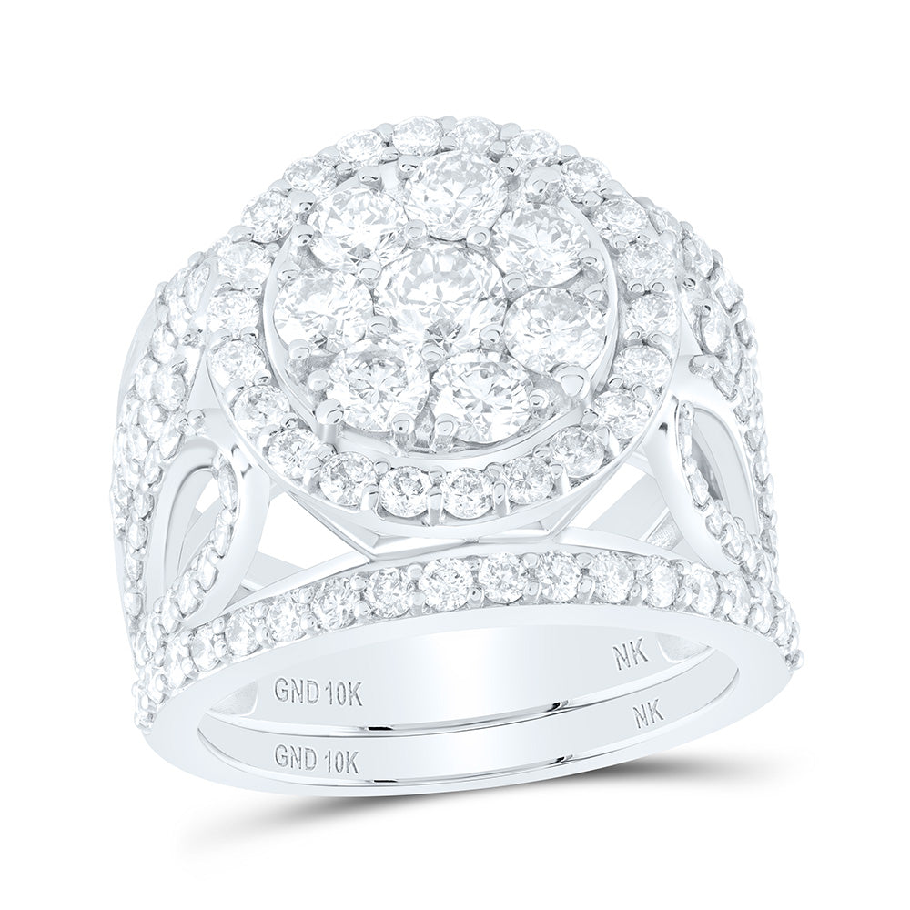 10kt White Gold Round Diamond Cluster Bridal Wedding Ring Band Set 3 Cttw