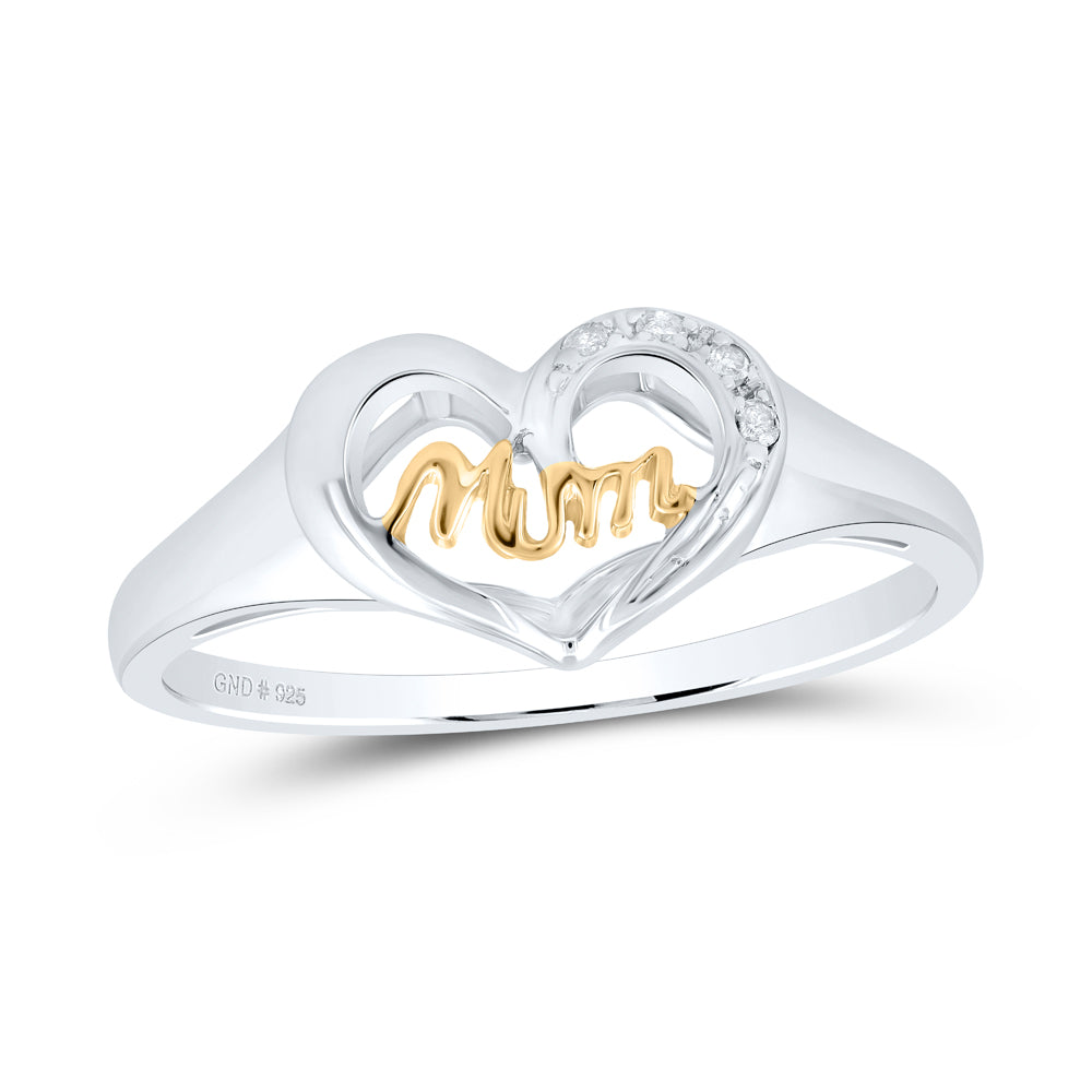 Sterling Silver Womens Round Diamond Mom Heart Ring .02 Cttw