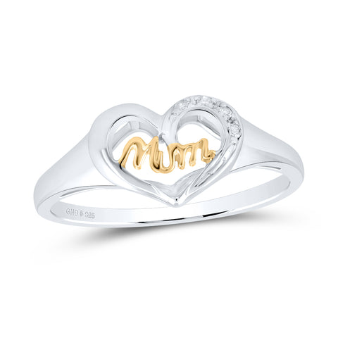 Sterling Silver Womens Round Diamond Mom Heart Ring .02 Cttw