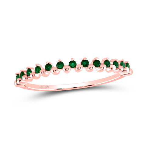 10kt Rose Gold Womens Round Emerald Stackable Band Ring 1/8 Cttw