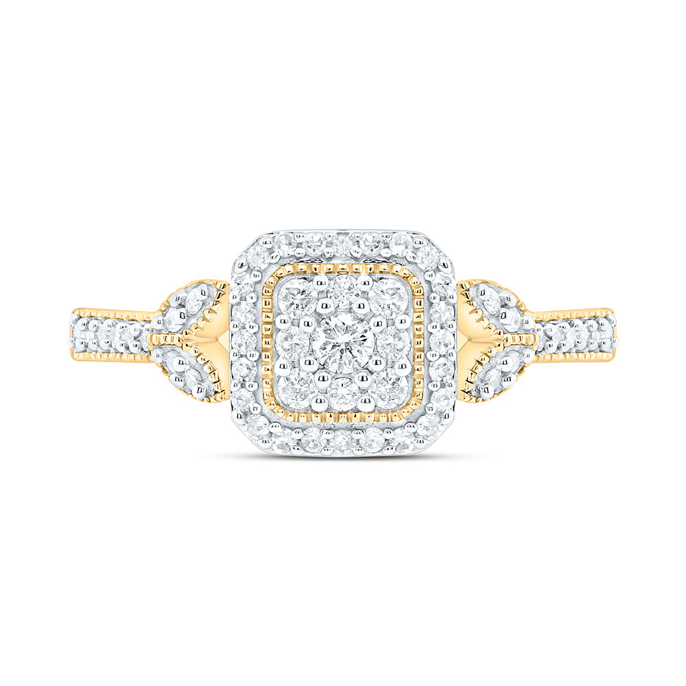 10kt Yellow Gold Womens Round Diamond Square Ring 1/3 Cttw