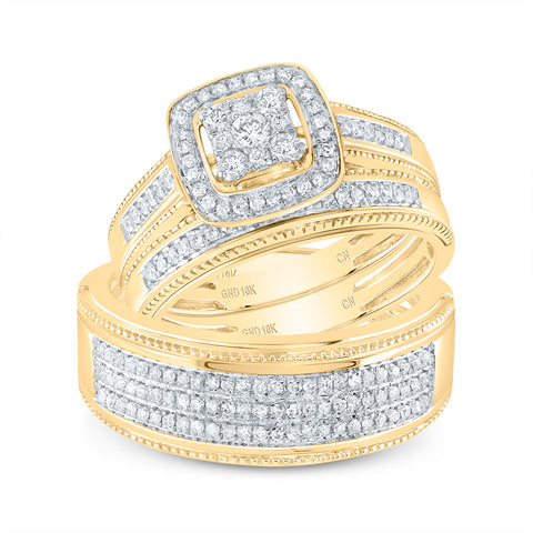 10kt Yellow Gold His Hers Round Diamond Square Matching Wedding Set 5/8 Cttw