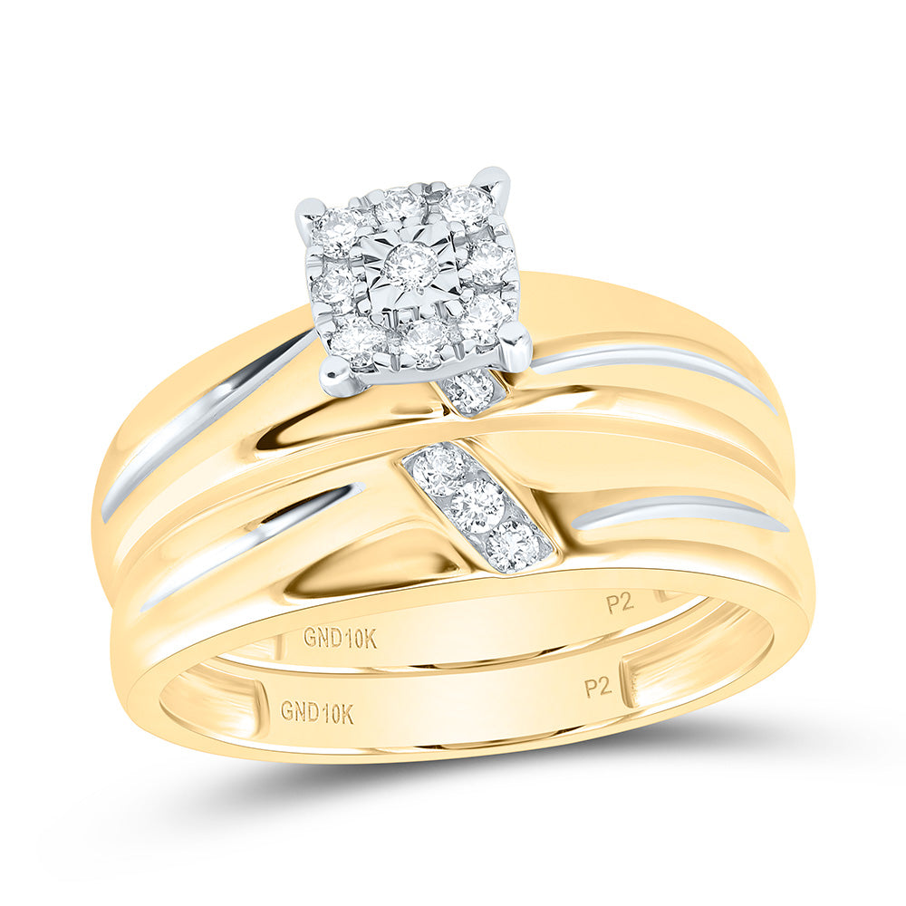 10kt Yellow Gold His Hers Round Diamond Solitaire Matching Wedding Set 1/5 Cttw