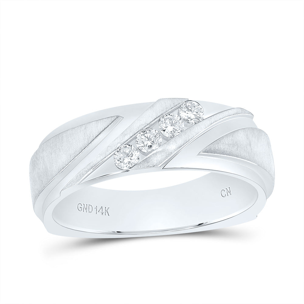 14kt White Gold Mens Round Channel-set Diamond Wedding Anniversary Band Ring 1/4 Cttw