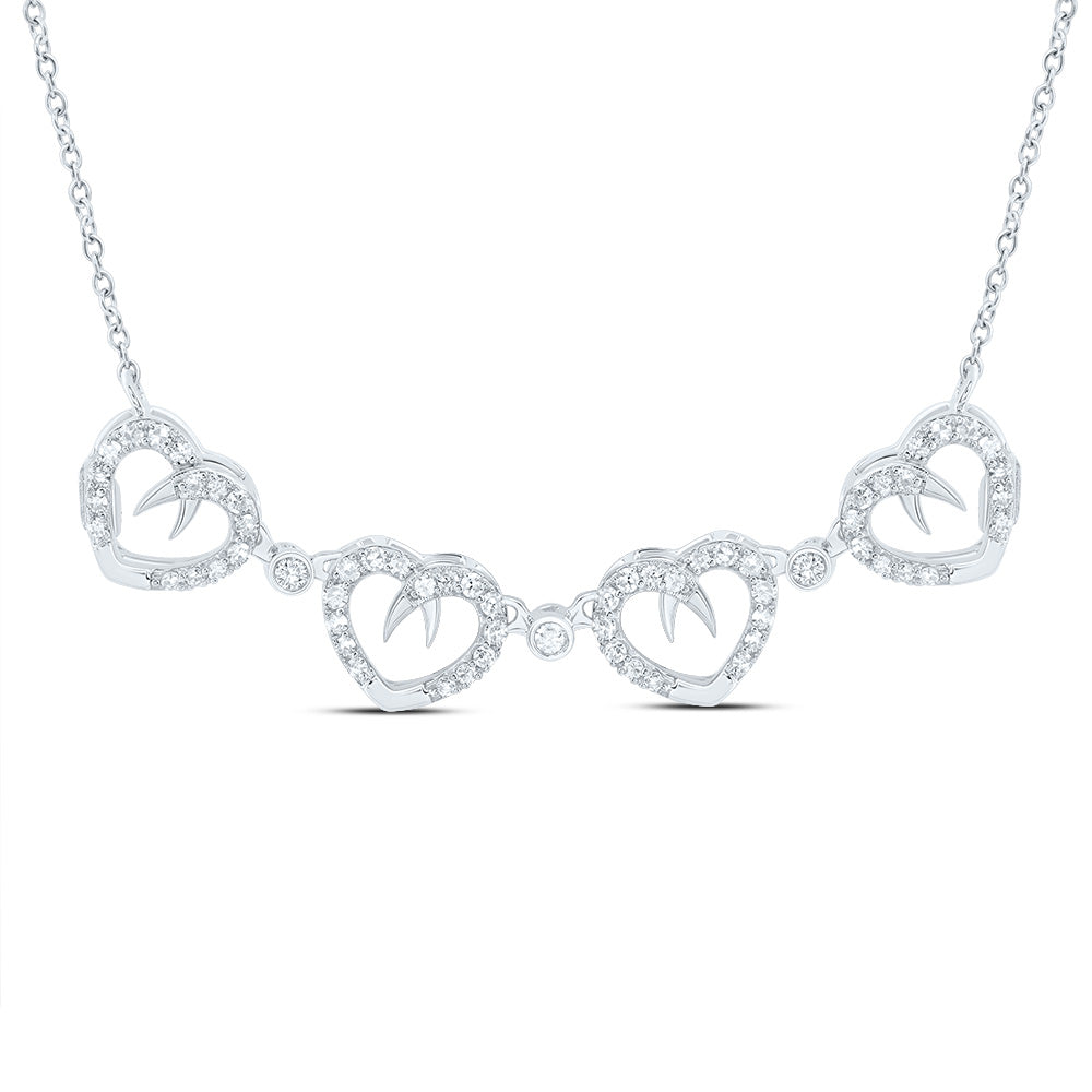 10kt White Gold Womens Round Diamond 18-inch Convertible Heart Necklace 3/8 Cttw