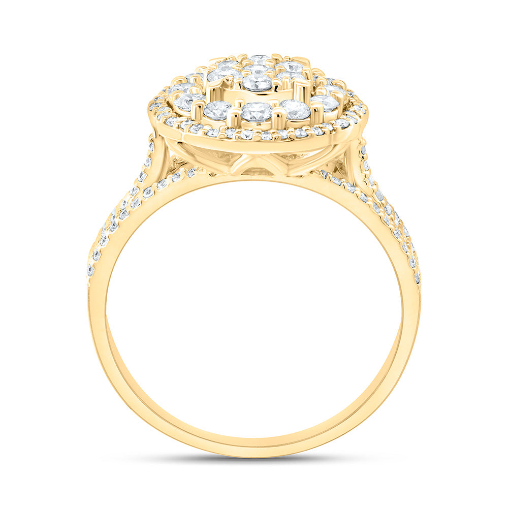 14kt Yellow Gold Womens Round Diamond Halo Flower Cluster Ring 7/8 Cttw