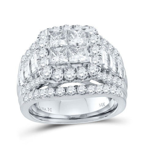 14kt White Gold Princess Diamond Cluster Halo Bridal Wedding Engagement Ring 3 Cttw