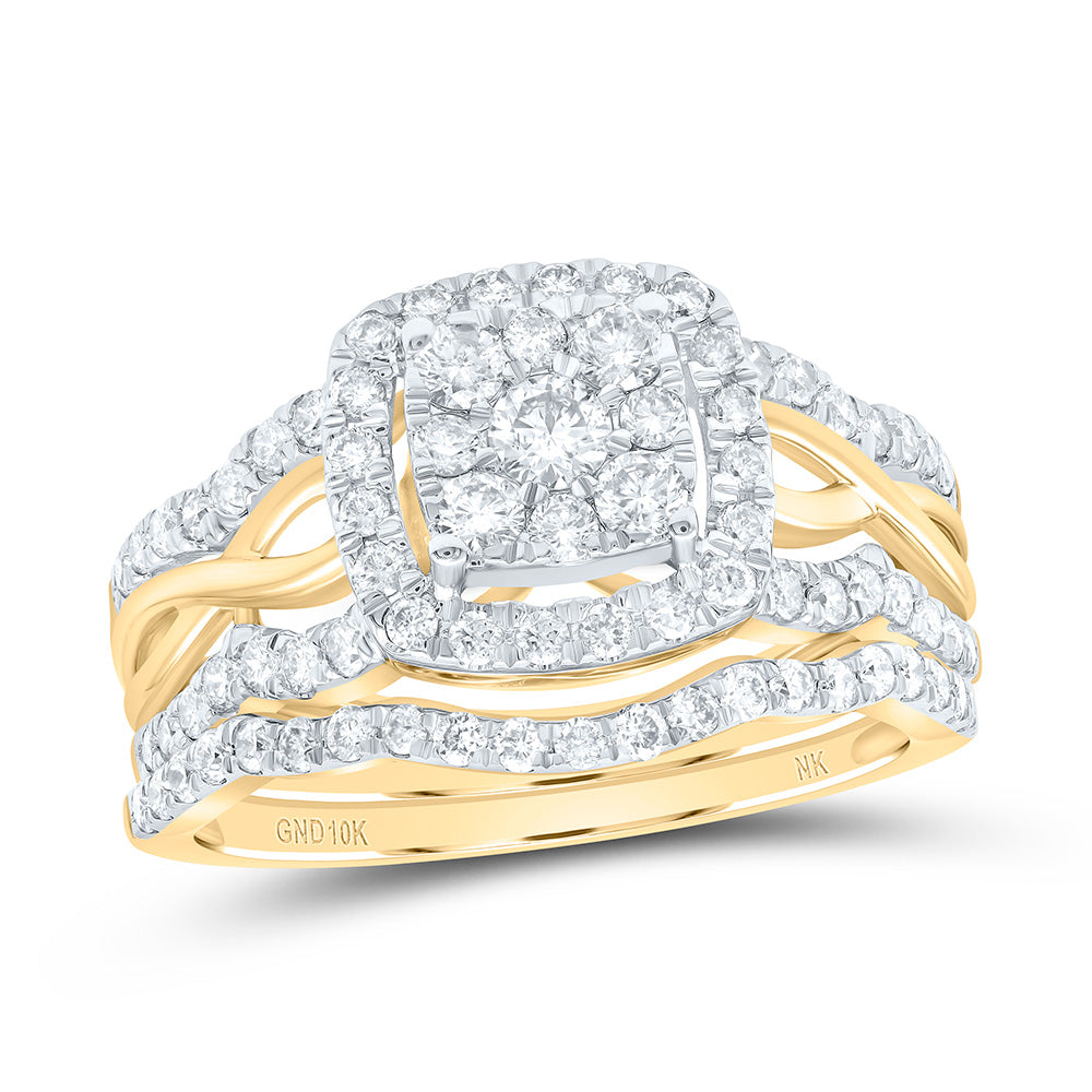 10kt Yellow Gold Round Diamond Bridal Wedding Ring Band Set 1 Cttw