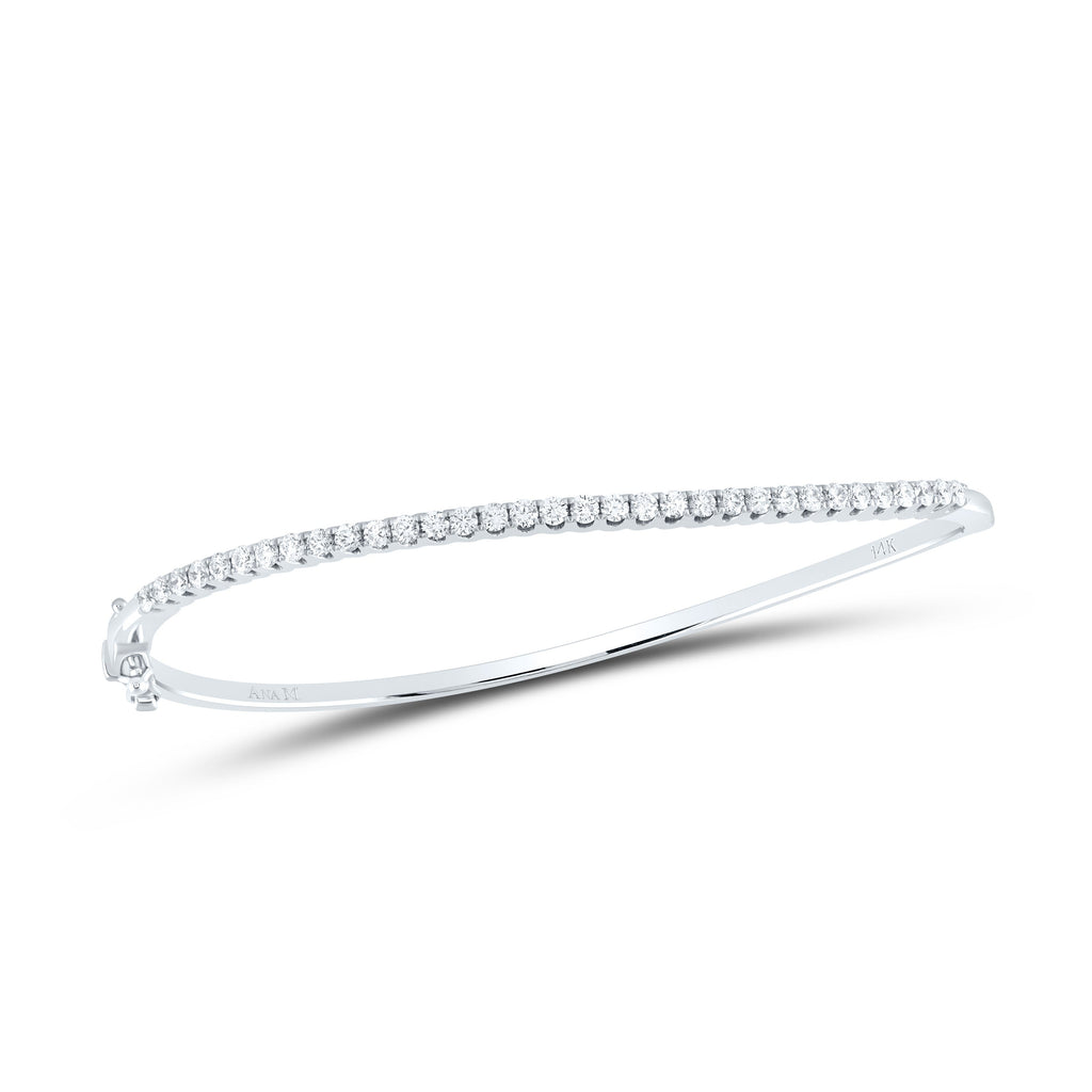 14kt White Gold Womens Round Diamond Curved Bangle Bracelet 1 Cttw