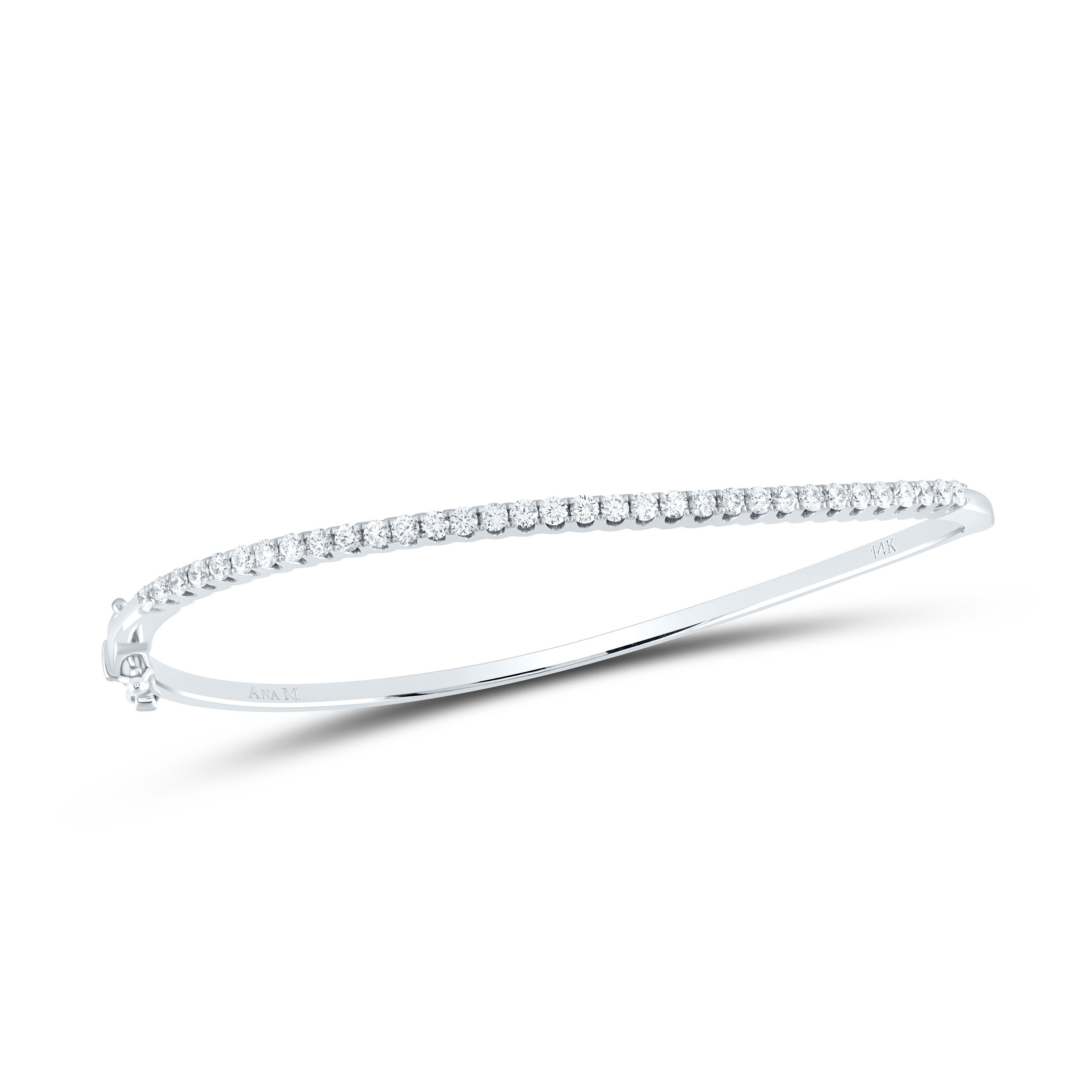 14kt White Gold Womens Round Diamond Curved Bangle Bracelet 1 Cttw