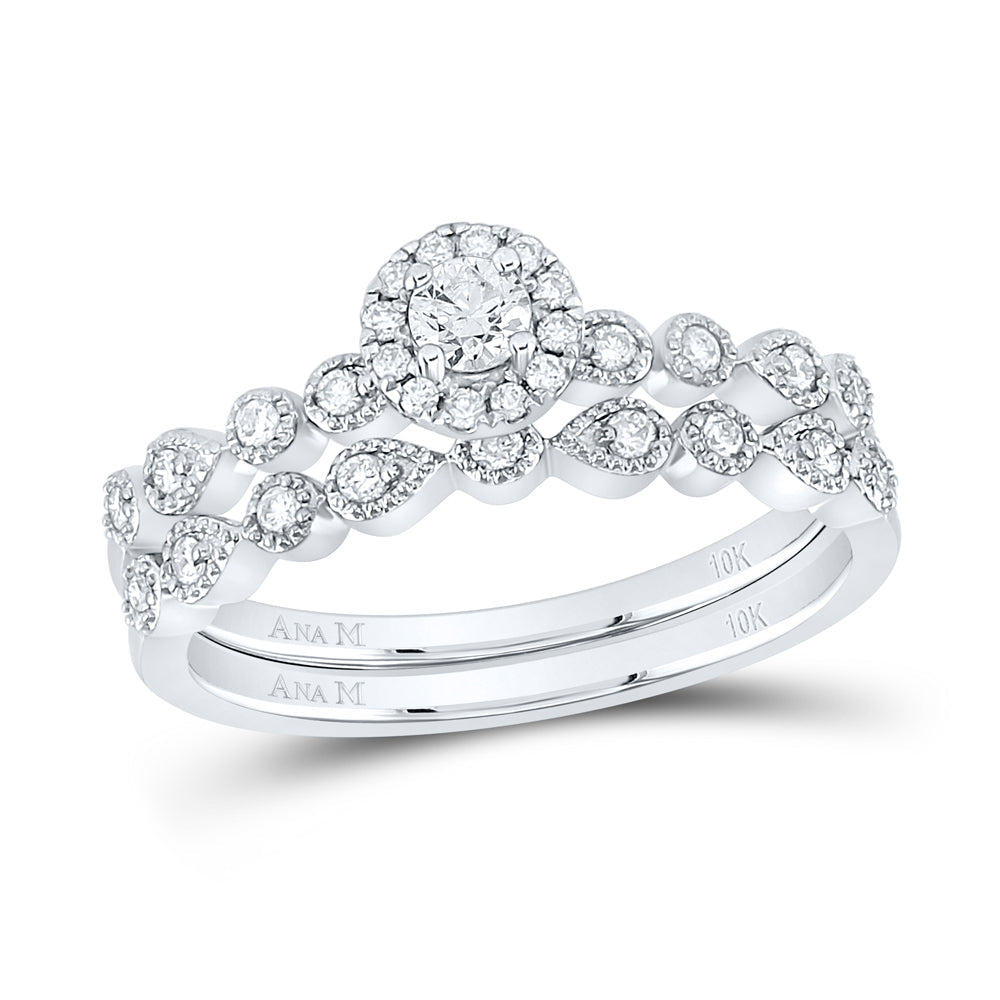 10kt White Gold Round Diamond Stackable Bridal Wedding Ring Band Set 1/3 Cttw