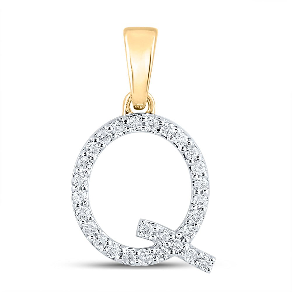 10kt Yellow Gold Womens Round Diamond Q Initial Letter Pendant 1/5 Cttw