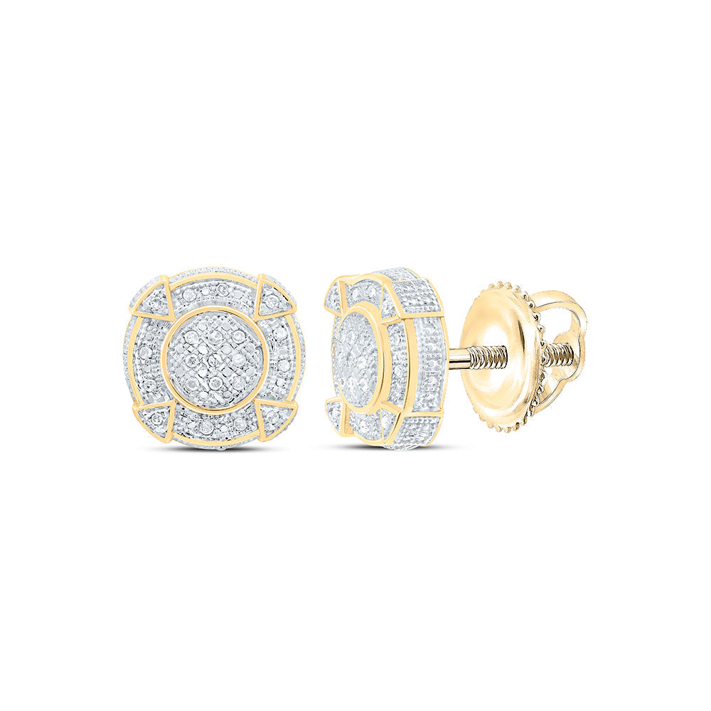 Yellow-tone Sterling Silver Round Diamond Disk Circle Earrings 1/6 Cttw