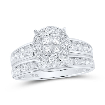 10kt White Gold Princess Diamond Bridal Wedding Ring Band Set 1-3/8 Cttw
